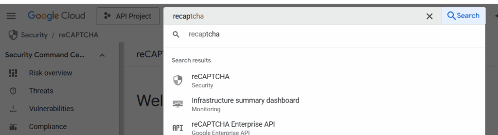 reCAPTCHA in google cloud API project