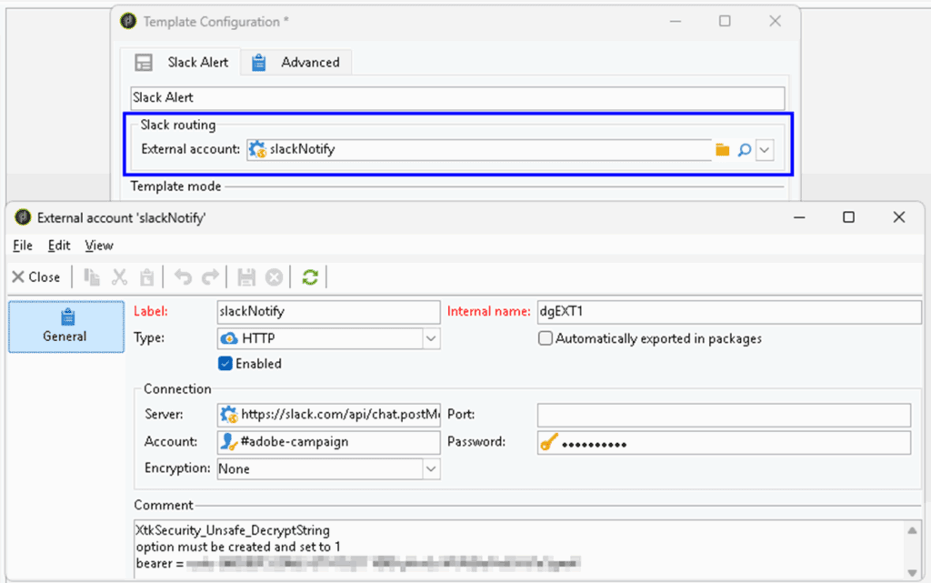 Adobe Campaign Classic slack custom activity routing