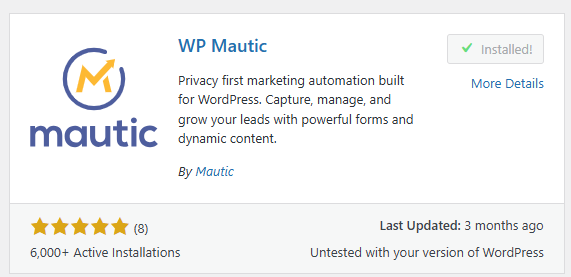 Mautic plugin on WordPress Add plugin page