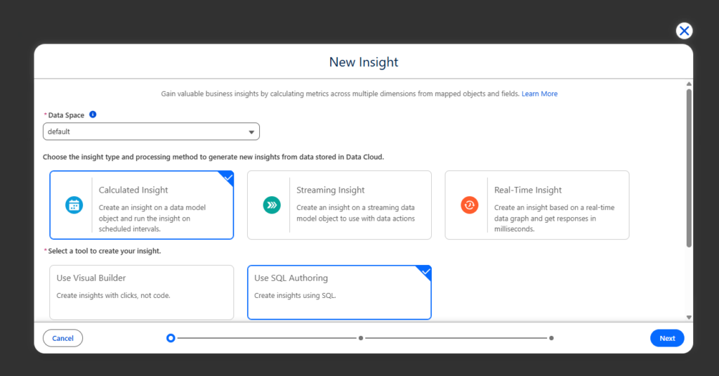 Marketing Cloud Next Creating SQL Calculated Insight
