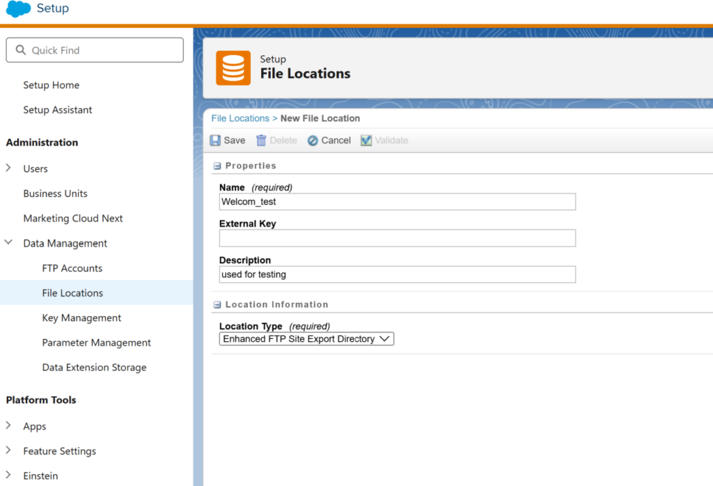 here we can see setup of file location.