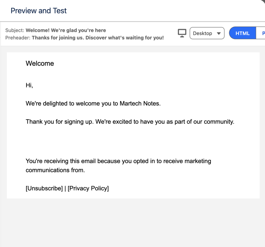 Previewing and testing the email