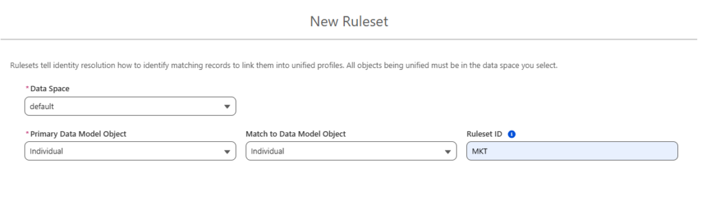 Salesforce Data Cloud Set up a new Ruleset for identity resolution