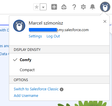 Profile Avatar menu in Salesforce platform