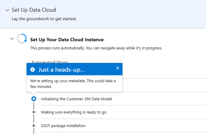 Salesforce Data Cloud Auto deployment progress status