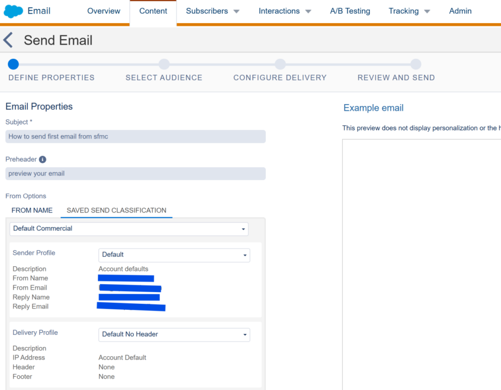 Configuring email properties, sender and delivery settings in Send Flow